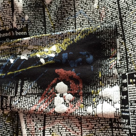 Joseph Ribkoff Newspaper Print Jacket Sz 6 Black White Ink Blotches Zip Lined - Picture 6 of 7